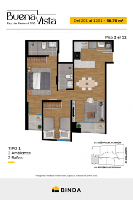 Plano del modelo TIPO 1 del proyecto Buenavista - Panama 5110 en Surquillo