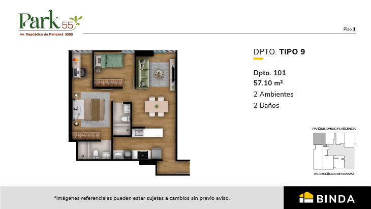 Plano del modelo TIPO 9 del proyecto Park 55 en Surquillo