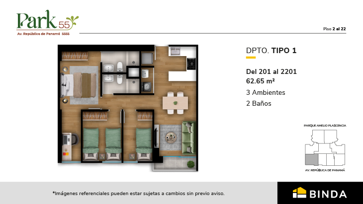 Plano del modelo TIPO 1 del proyecto Park 55 en Surquillo