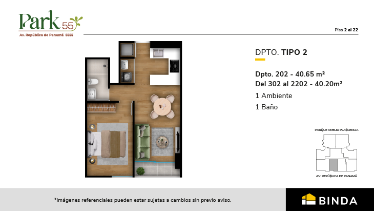 Plano del modelo TIPO 2 del proyecto Park 55 en Surquillo