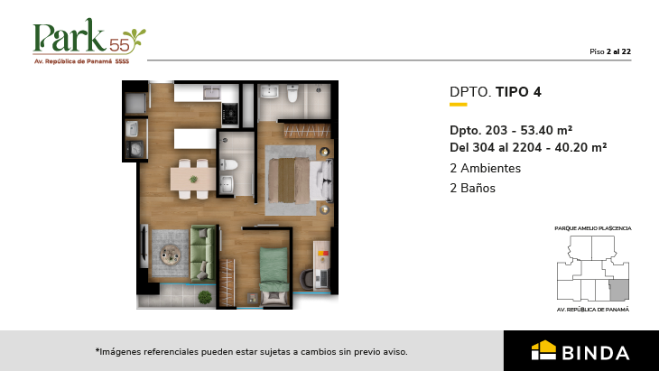 Plano del modelo TIPO 4 del proyecto Park 55 en Surquillo