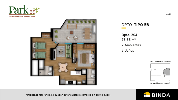 Plano del modelo TIPO 5B del proyecto Park 55 en Surquillo