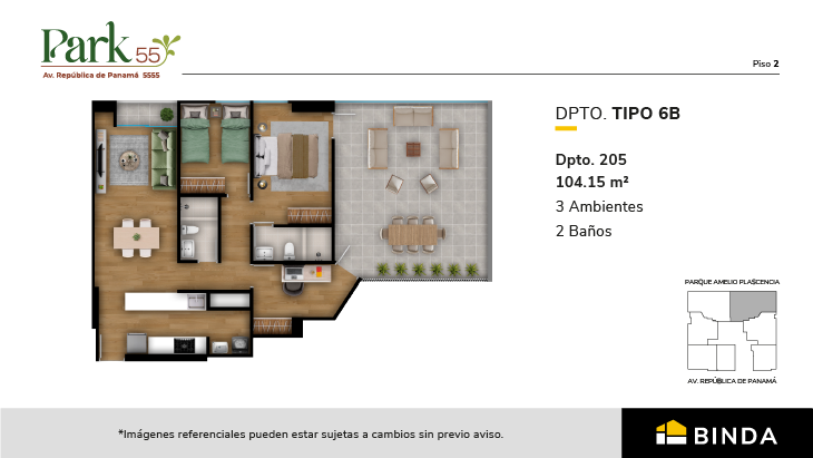 Plano del modelo TIPO 6B del proyecto Park 55 en Surquillo