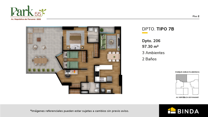 Plano del modelo TIPO 7B del proyecto Park 55 en Surquillo