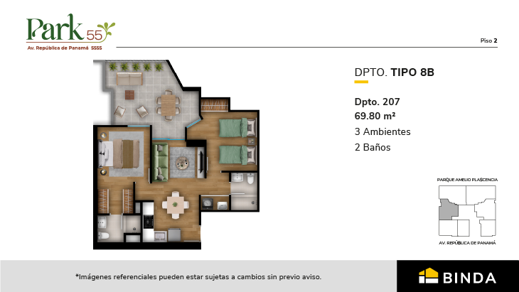 Plano del modelo TIPO 8B del proyecto Park 55 en Surquillo