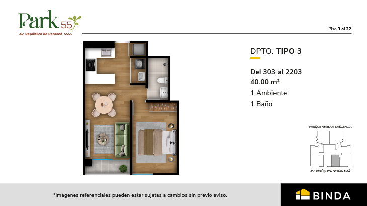 Plano del modelo TIPO 3 del proyecto Park 55 en Surquillo