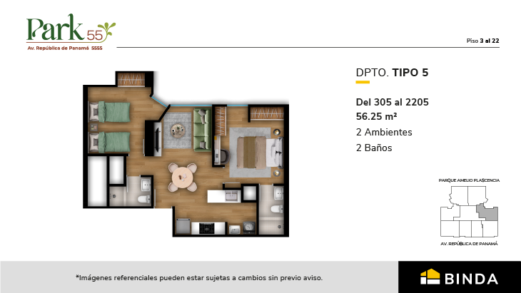 Plano del modelo TIPO 5 del proyecto Park 55 en Surquillo