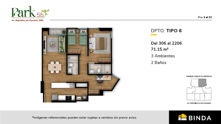 Plano del modelo TIPO 6 del proyecto Park 55 en Surquillo