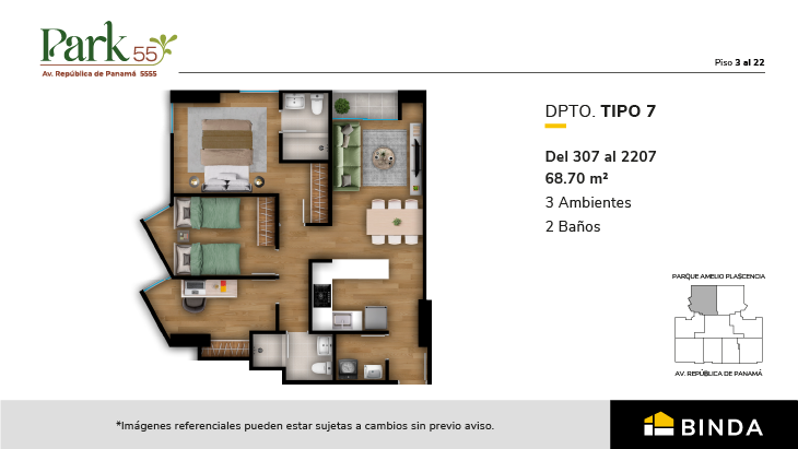 Plano del modelo TIPO 7 del proyecto Park 55 en Surquillo