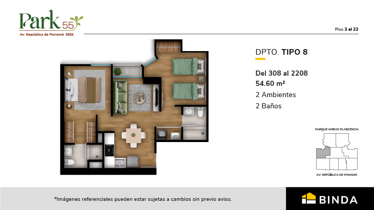 Plano del modelo TIPO 8 del proyecto Park 55 en Surquillo