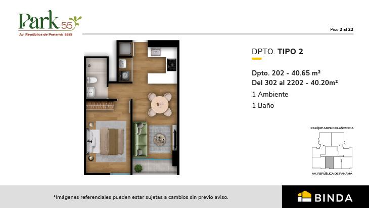 Plano del modelo TIPO 2 del proyecto Park 55 en Surquillo