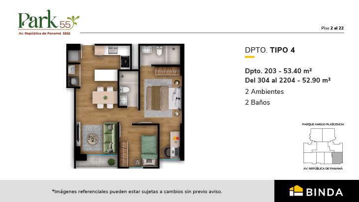Plano del modelo TIPO 4 del proyecto Park 55 en Surquillo