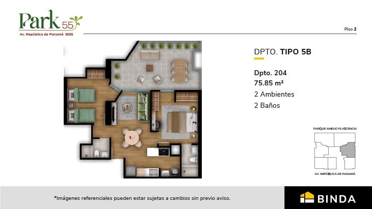 Plano del modelo TIPO 5B del proyecto Park 55 en Surquillo