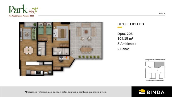Plano del modelo TIPO 6B del proyecto Park 55 en Surquillo
