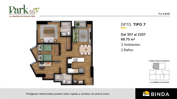 Plano del modelo TIPO 7 del proyecto Park 55 en Surquillo