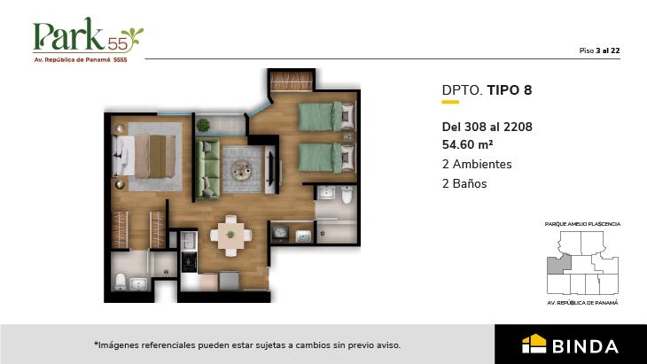 Plano del modelo TIPO 8 del proyecto Park 55 en Surquillo