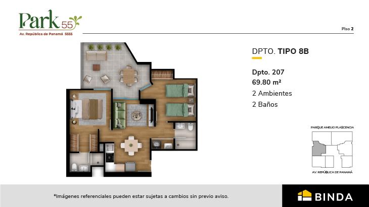 Plano del modelo TIPO 8B del proyecto Park 55 en Surquillo