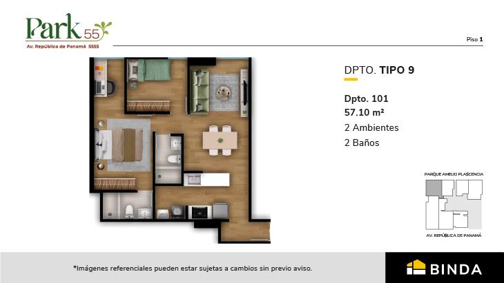 Plano del modelo TIPO 9 del proyecto Park 55 en Surquillo