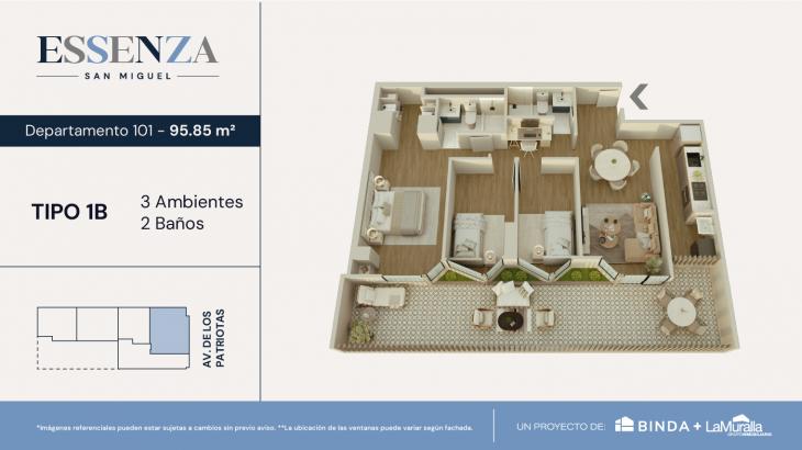Plano del modelo TIPO 1 - B del proyecto ESSENZA en San Miguel
