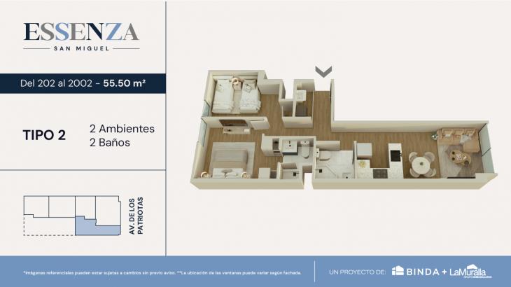 Plano del modelo TIPO 2 del proyecto ESSENZA en San Miguel
