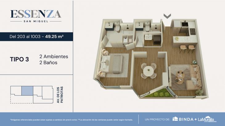 Plano del modelo TIPO 3 del proyecto ESSENZA en San Miguel