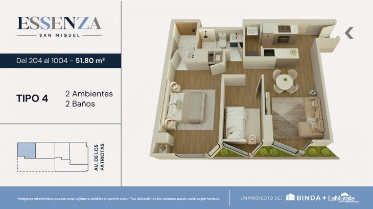 Plano del modelo TIPO 4 del proyecto ESSENZA en San Miguel