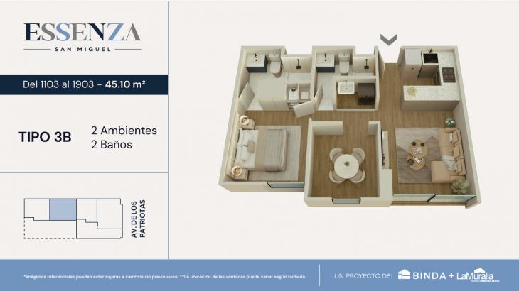 Plano del modelo TIPO 3 - B del proyecto ESSENZA en San Miguel