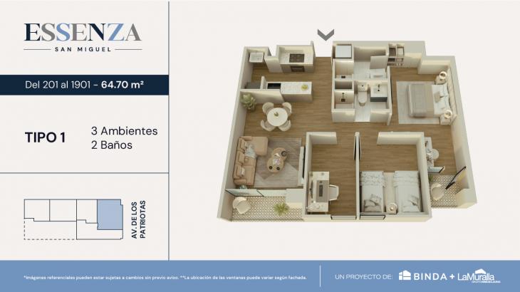 Plano del modelo TIPO 1 del proyecto ESSENZA en San Miguel