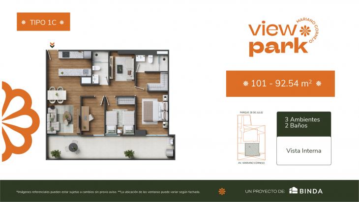 Plano del modelo TIPO 1 - C del proyecto View Park en Pueblo Libre