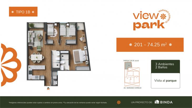 Plano del modelo TIPO 1 - B del proyecto View Park en Pueblo Libre