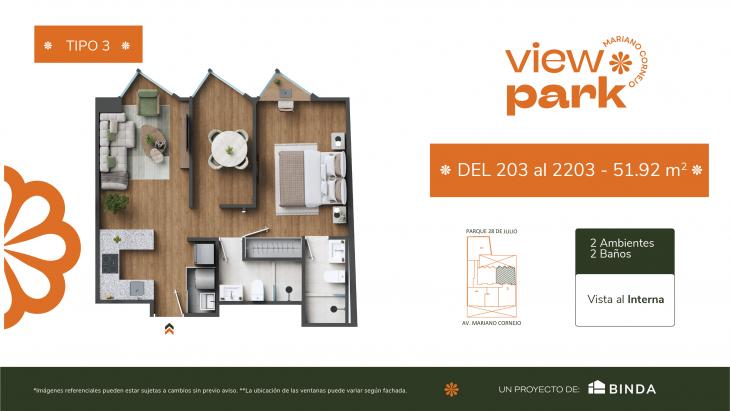 Plano del modelo TIPO 3 del proyecto View Park en Pueblo Libre