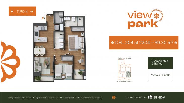 Plano del modelo TIPO 4 del proyecto View Park en Pueblo Libre