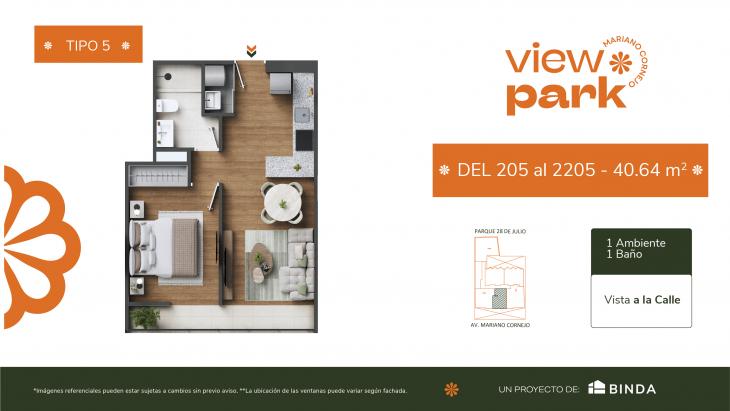 Plano del modelo TIPO 5 del proyecto View Park en Pueblo Libre