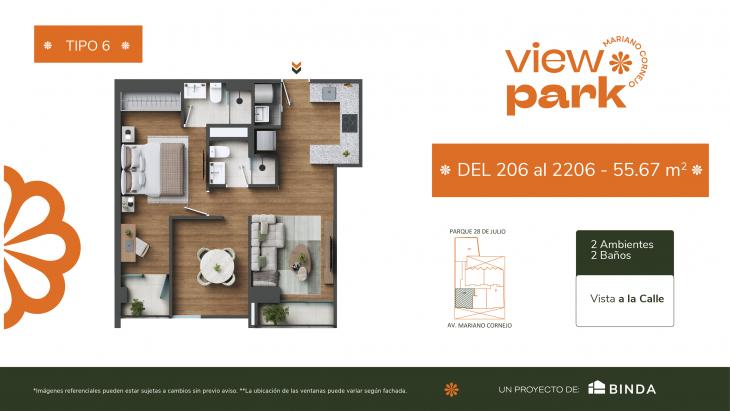 Plano del modelo TIPO 6 del proyecto View Park en Pueblo Libre