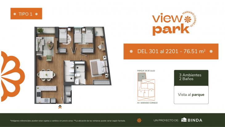 Plano del modelo TIPO 1 del proyecto View Park en Pueblo Libre
