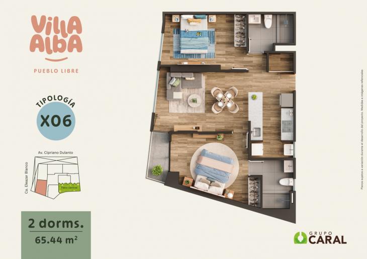 Plano del modelo 2D-X06 del proyecto Villa Alba en Pueblo Libre