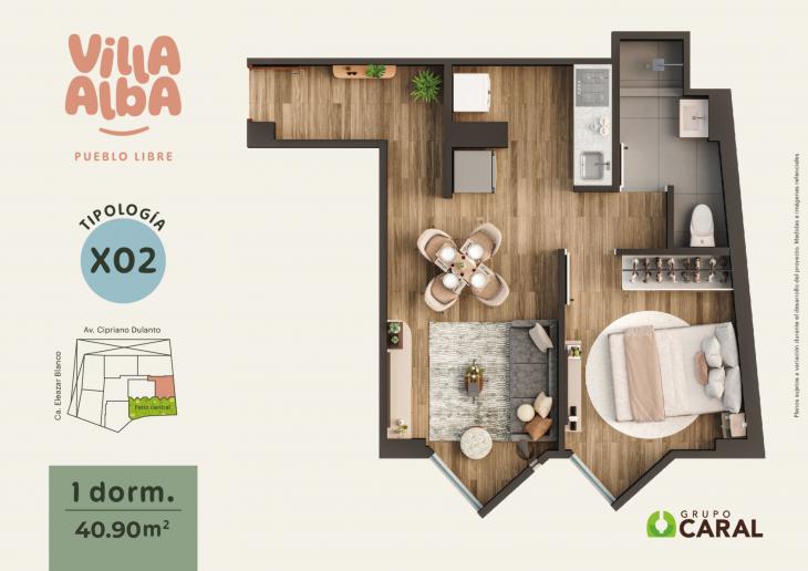 Plano del modelo 1D-X02 del proyecto Villa Alba en Pueblo Libre
