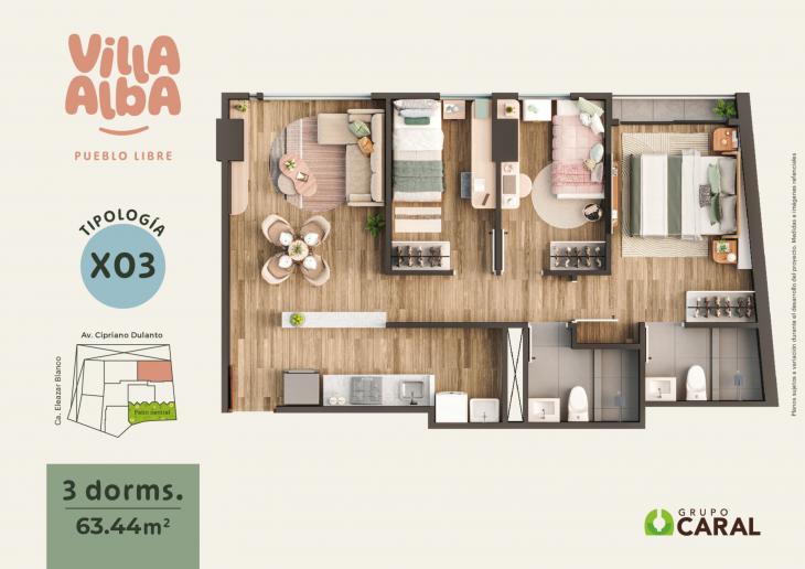 Plano del modelo 3D-X03 del proyecto Villa Alba en Pueblo Libre