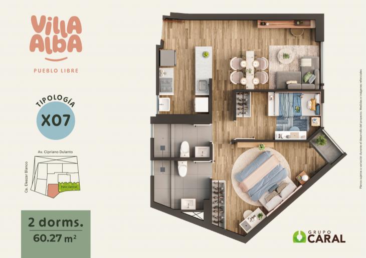 Plano del modelo 2D-X07 del proyecto Villa Alba en Pueblo Libre