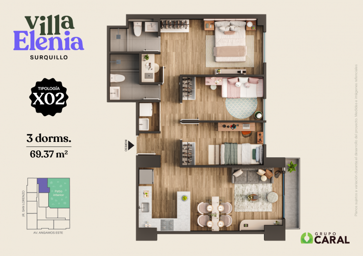 Plano del modelo X02 del proyecto Villa Elenia en Surquillo