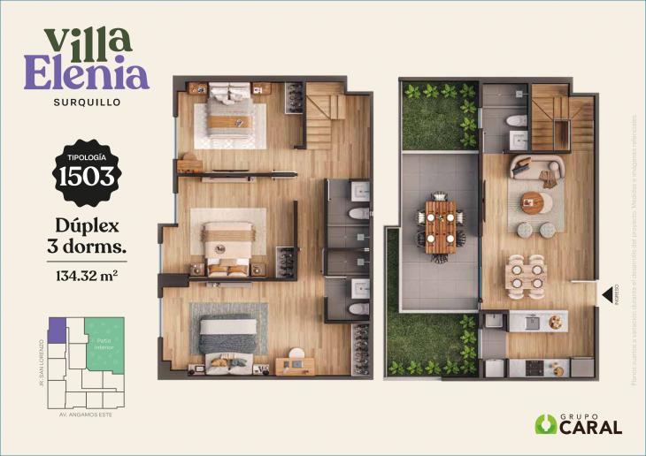 Plano del modelo DÚPLEX 03 del proyecto Villa Elenia en Surquillo