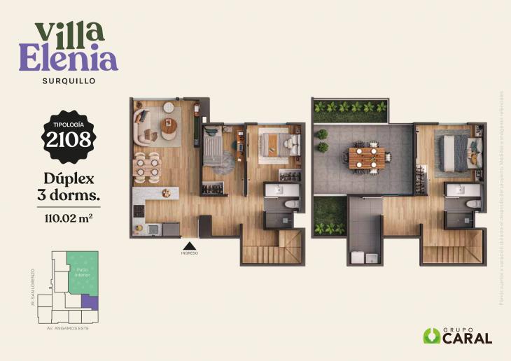 Plano del modelo DÚPLEX 08 del proyecto Villa Elenia en Surquillo