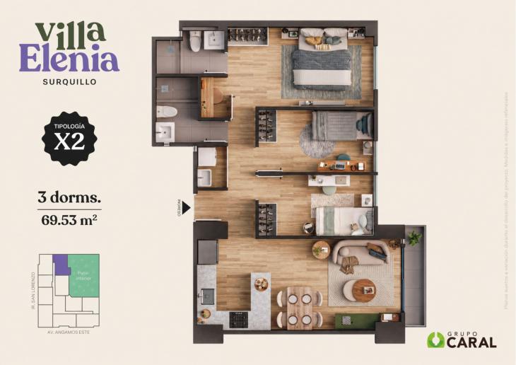 Plano del modelo X2 del proyecto Villa Elenia en Surquillo