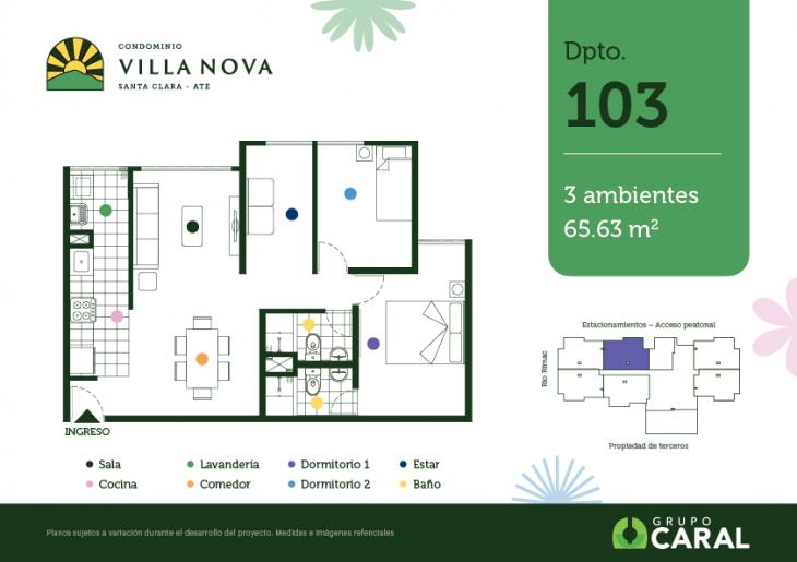 Plano del modelo 103 del proyecto Condominio Villa Nova - Santa Clara Ate en Ate