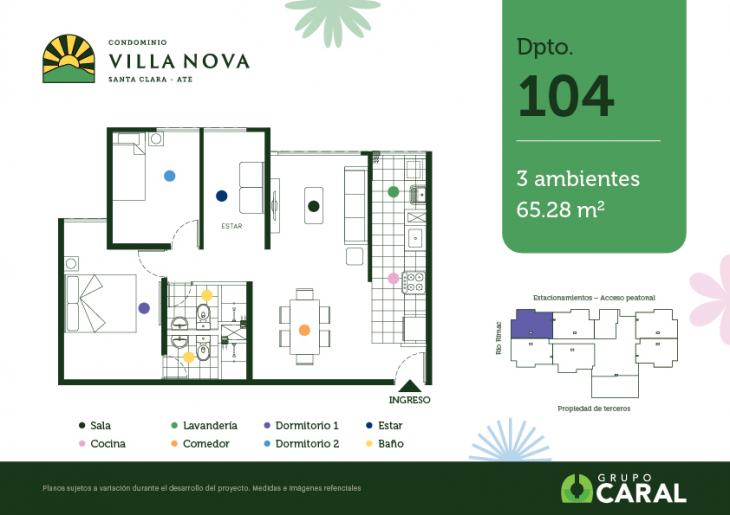 Plano del modelo 104 del proyecto Condominio Villa Nova - Santa Clara Ate en Ate