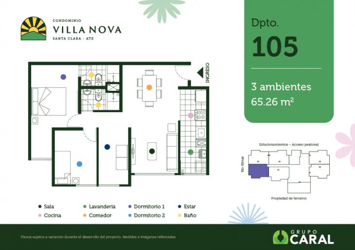 Plano del modelo 105 del proyecto Condominio Villa Nova - Santa Clara Ate en Ate
