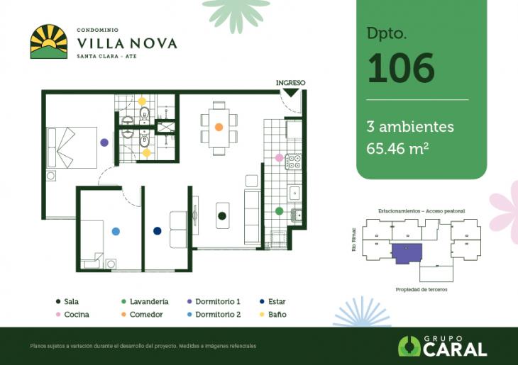 Plano del modelo 106 del proyecto Condominio Villa Nova - Santa Clara Ate en Ate