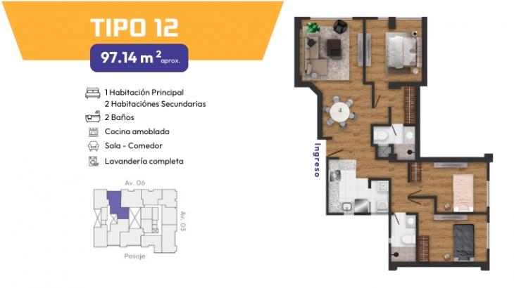 Plano del modelo TIPO 12 del proyecto LUMINE en Cusco