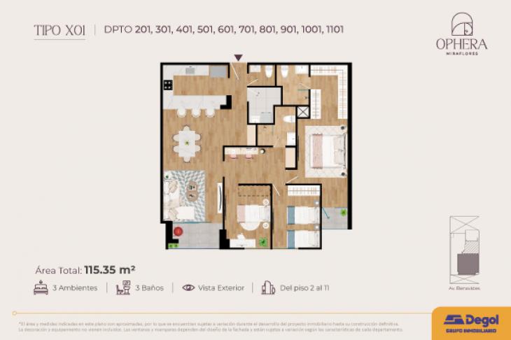 Plano del modelo X01 del proyecto OPHERA en Miraflores