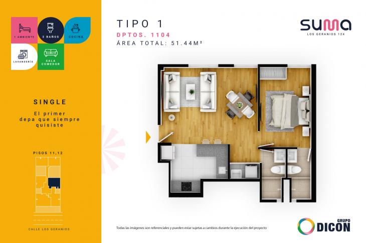 Plano del modelo TIPO 1B del proyecto SUMA LOS GERANIOS 124 en San Isidro